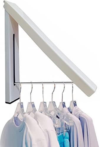 Amazon Brand - Umi Wall Mountable Hidden Type Metal Space Savers Folding Clothes Rack Hanger,Drying Rack For Bedroom, Bathroom, Balcony - White Color, 1 Pieces