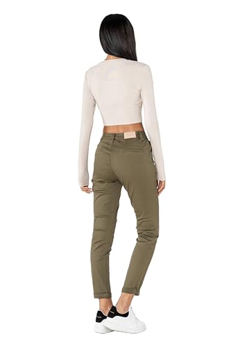 Nina Carter J250 Damen Chinohose Bequeme High Waist Slim Fit Stretch Baumwollhose Stilvolle Alltag Freizeit Hose (Khaki (J250-11), M)
