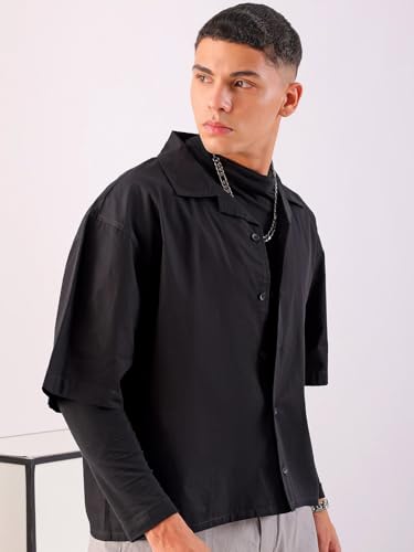Image of The Indian Garage Co Men Boxy Fit Graphic Print Half Sleeves Cuban Collar Street Wear Cropped Shirt