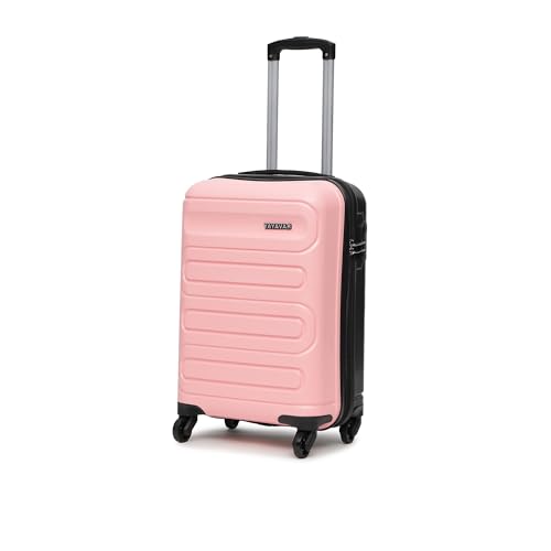 Image of Yayavar Tokyo Textured ABS Hard-Sided Suitcase Bag - 35L| Dual Color Trolley with 4 Spinner Wheels, Number Lock, Water Resistant | Luggage Bag for Travel (Pink & Black, 56cm, Small)