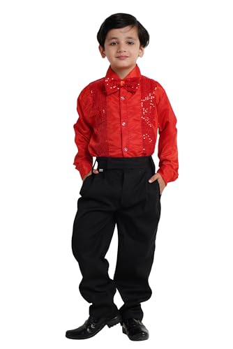 Image of Kaku Fancy Dresses Dance Costume Shinning Shirt With Bow Tie for Kids | Sequin Work School Annual Function & Theme Party's Shirt for Boys (ONLY SHIRT)