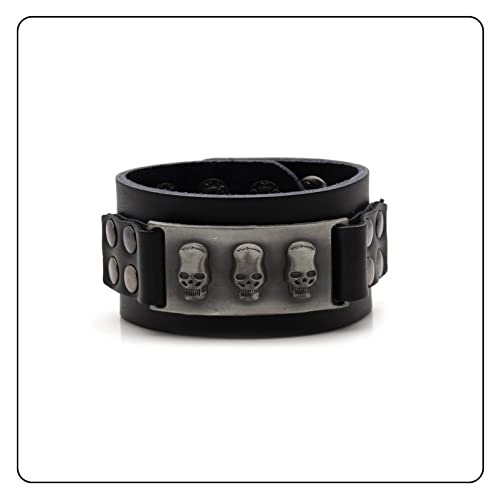 Hip Hop Alloy Skull Wristband Leather Cuff Bracelet,7.0-8.0inches2