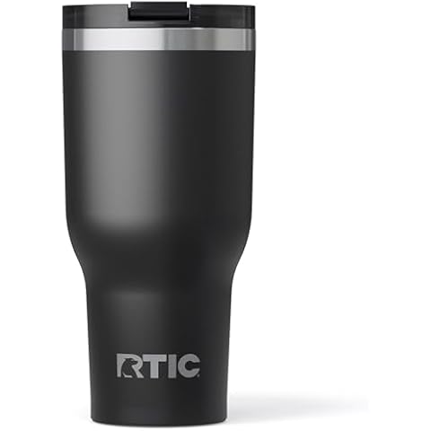 RTIC 40oz Essential Tumbler with Lid, Insulated, Stainless Steel, Metal, Double Wall Vacuum-Insulation, Ceramic Lined, Travel Cup for Iced Coffee, Tea, Hot and Cold Drink, Black Cover