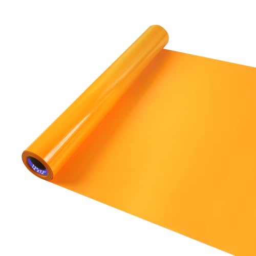 Image of HTV Iron on Vinyl 12Inch by 12ft Roll HTV Heat Transfer Vinyl for T-Shirt HTV Vinyl Rolls for All Cutter Machine - Easy to Cut & Weed for Heat Vinyl Design (Light Orange, 12ft)