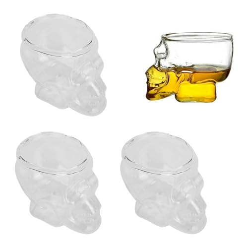 Set di 6 bicchierini in cristallo, bicchierini con teschio 3D bicchieri da whisky in vetro con teschio per vino, cocktail, decorazione, tazze con teschio per feste, 75 ml