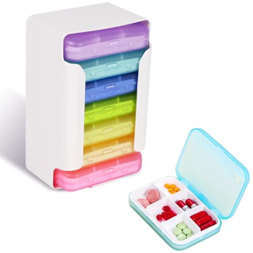 Pilulier semainier 6 compartiments portable en ABS style tiroir pour voyage