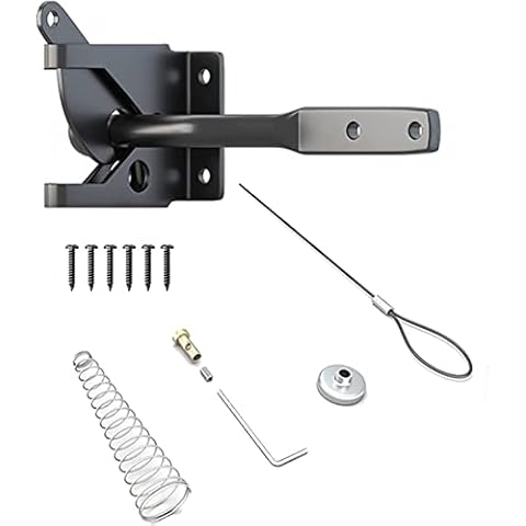 xnyker Garden gate latch, self-closing gravity automatic lever, lock, iron, spring loaded, with adjustable cable pull for metal fences, fence, gate, Black, 11.6x6x4.3 Cover