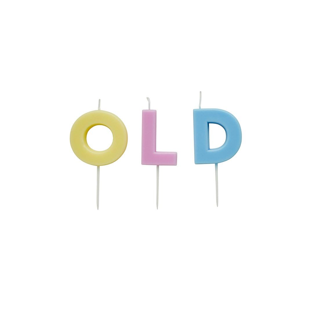 Hootyballoo Multi Pastel ‘Old’ Birthday Cake Candles – Letter Wax Candle Set – Novelty Birthday Cake Decoration – Pastel Colours