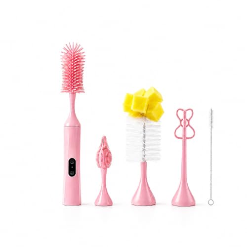 WHNL Electric Bottle Brush, Rechargeable Auto Spinning Bottle Cleaner, All-in-One Cleaning Kit with Multi Brush Heads & Stir Stick for Baby Bottles & Drinkware, Great Household Helper and Ideal Gift