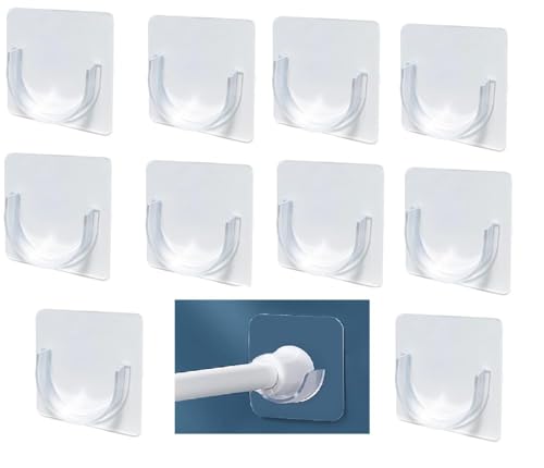 Image of Transparent Self Adhesive Curtain Rod Holders, No Drill Nail Free Adjustable Brackets for Bathroom, Kitchen, Living Room & Hotel Use, Strong Wall Mount Support Hooks, Pack of 8, Heavy Duty