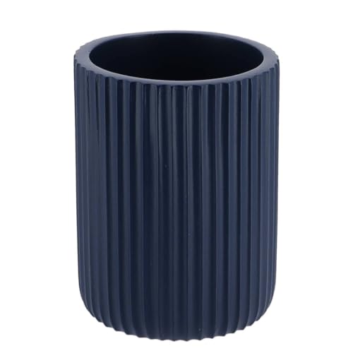 TENDANCE - Gobelet Strié Arrondi Polyrésine 230ml - Bleu Marine - Salle de Bain - Accessoire...