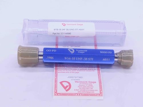 New 9/16 18 UNF 2B STI Vermont Thread Plug GAGE .5625 GO NO GO PDS = .5986 .6035 - DW33927VTG