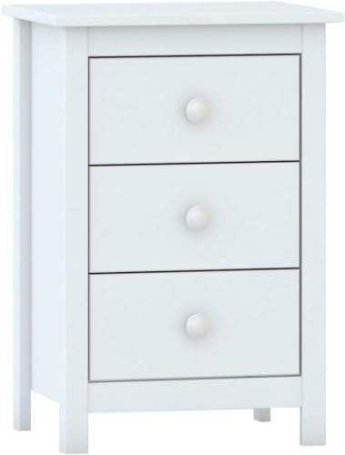 MOBLIT Mesita Tabac con Tres Cajones, Madera de Pino Macizo, Serie Alme, Medidas 63x43x35 (AltoxAnchoXfondo), Diferentes Elementos a Juego. (Blanco Lavado)