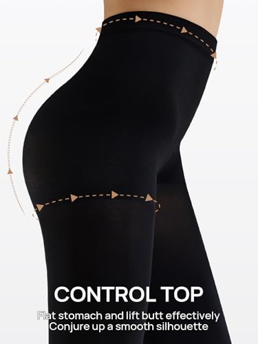 Image of MANZI Control Top Women's Footless Tights Opaque Tights for Dresses 2 Pairs