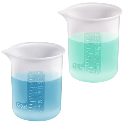 2 Stück Silikon Messbecher 150ML, Waschmittel Dosierhilfe, Wiederverwendbare Waschmittel Messbecher, Dosierkugel Flüssigwaschmittel, Antihaft Mischbecher Mit Skala für Küche, Handwerk Und Labor