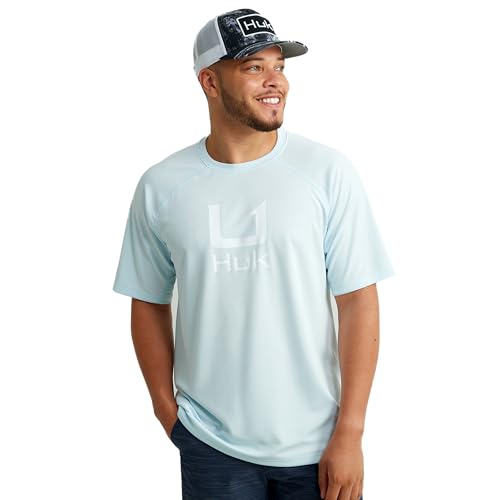 HUK Men's Standard Icon Crew, Short-Sleeve Performance Fishing Shirt, Ice Water, Large -  H1200572-476-L
