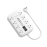 Short Extension Cord 1 ft - Small Power Strip Flat Outlet Extender Surge Protector with 8 AC Outlets 6 USB (5V/4.8A 24W), Mini Extension Cord Flat Wall Plug for Home Office Dorm Kitchen Bathroom
