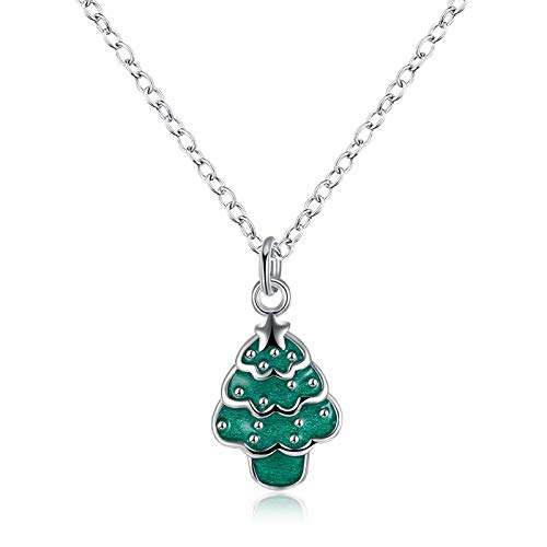 Pendentif plaqué en argent femme arbre de Noël vert argenté bijoux fins hiver