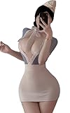ADSEXY Sexy Lingerie for Women Backless Babydoll Lingerie Dress Nightgown Chemise One Piece Flight Attendant Grey