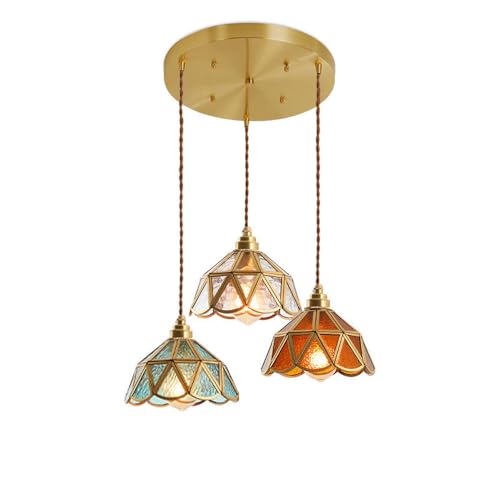 Luminaire suspendu chambre d'enfant lustre verre soufflé bleu plafonnier 3 têtes