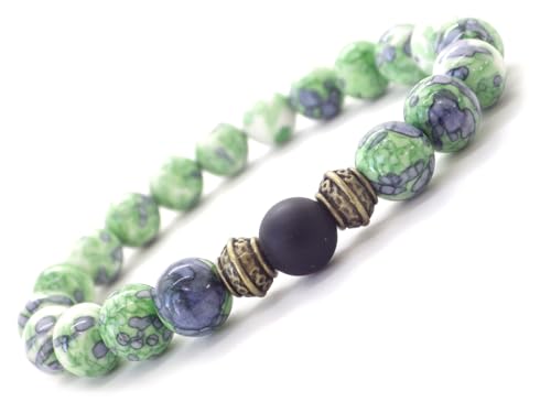 Bracelet homme en jade vert véritable et perles tibétaines artisanales