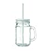 Barattolo da cocktail per frullati in vetro da 450 ml con manico e coperchio in latta e con cannuccia riutilizzabile - bianco