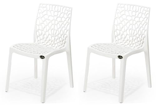 Image of Web Plastic Chair Living Room Without Arm Chair (Jali) Gloss Finish Chair Home, Office, Restaurant, Cafe, Garden, Stackable Chair (2, White, Standard)