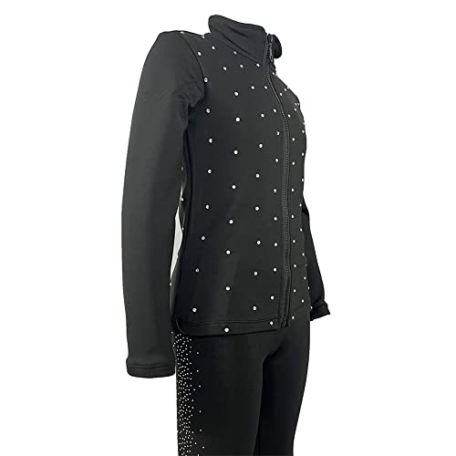 LIUHUO Figure Skating Pants Jackets Sets Training Wear Girls Black Shiny Rhinestone Sets