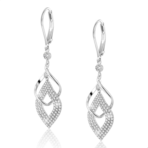 ALEXCRAFT Sterling Silver Twisted Dangle Earrings for Women Hypoallergenic Silver Spiral Drop Earring Cubic Zirconia Leverback Drop Dangle Earrings for Women Dangling Dangly Trendy Jewelry Gifts