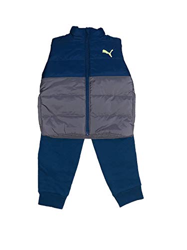 PUMA Little Boy's 3 Piece Outfit Set, Long Sleeve Shirt, Vest, and Pants (XXS - 3/4, Teal/Grey)2