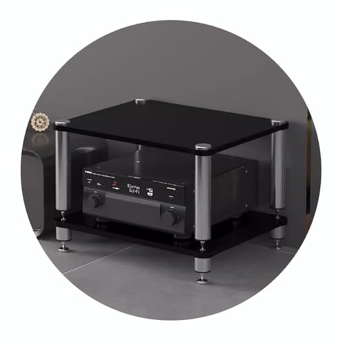 HiFi-Audio-Schrank mit stoßdämpfenden Füßen, schwarz, 2-lagiges Audio-Rack für Streaming-Geräte