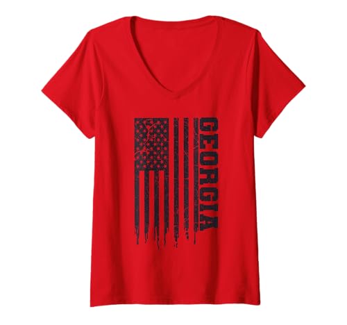 Mujer Patriotic Georgia Home Pride, bandera de EE. UU., icónica Camiseta Cuello V