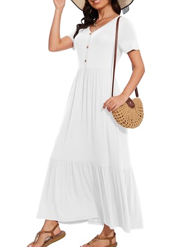 Image of VIISHOW Women's Short Sleeve Maxi Dress 2026 Summer V Neck Knit Loose Plain Empire Waist Casual Dresses with Pockets