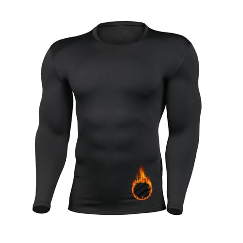HYCOPROT Camiseta Térmica para Hombre Cálida Transpirable Forro Polar Ropa Interior Térmicas Camisetas Interior Deportiva Térmica de Invierno para Correr Bicicleta Esquiar Moto Funcional T Shirt