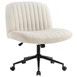 IWMH Armless Office Chair, Desk Chairs with Wheels,Ergonomic Criss Cross Legged Chair with Fabric Padded,Height Adjustable Wide Seat Computer Chairs,Mid-Back Swivel Vanity chair for Home Office(Beige)