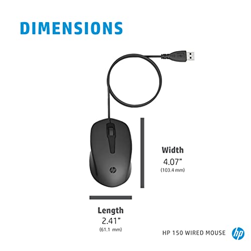 Mouse USB HP 150 - Plug and Play, com Design Elegante, Ambidestro e Ergonômico, Sensor Óptico 1600 D