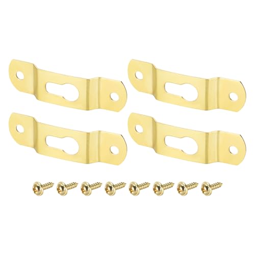 Image of DTGN 56mm x 15mm Keyhole Hanging Plate with Screws - 20Pcs - Good for Hanging Paintings - Picture Frame Hook Photos - Gold