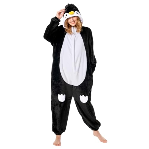 OLAOLA Penguin Onesie Adult Flannel Christmas Pyjamas S(51-55)