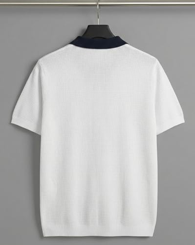 AUSK Men's Beige Half Sleeve Polo Neck T-Shirt White&Navy Blue_A125 - Image 4