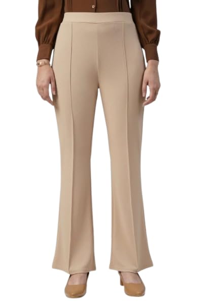 Women's High Waist Bootcut Trousers for Office Wear, Lycra Blend Stretch Bell Bottom Pants with Front Pintuck Seam, Pull-On Regular Fit-image-11