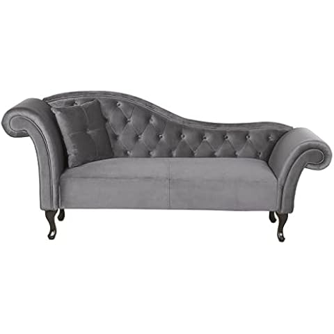 Chaise Lounge Vintage Chesterfield Grey Velvet Button Tuft Left Lattes Cover