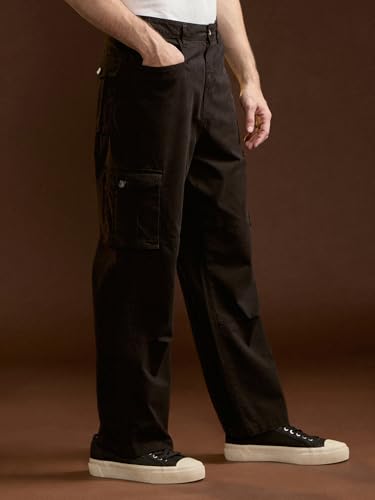 Image of THE BEAR HOUSE Men's Black Cotton Solid Utility Cargo