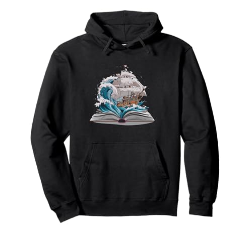 Velero, en, libro, con, olas Sudadera con Capucha