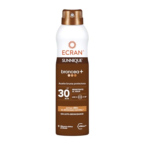 Ecran Sunnique - Bruma Aceite Protector FPS 30, Protección UVB + UVA e IR-A, Resistente al Agua, Con Tecnología Pure Bronze y VitEox 80, Activa el Bronceado Natural, Sin Autobronceador - 250 ml