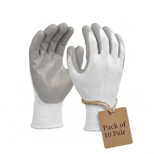 Image of Multipurpose Nylon Anti Cut PU Nitrile Coating Work Safety Gloves White-Grey Pair 10