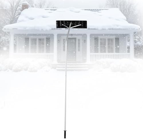 GYMAX Snow Rake for Roof, 18.8FT Extendable Aluminum Roof Rakes with Bent Tube for Flat Platforms & 63cm Wide Blade, Snap-Together Easy Assembly, Heavy Duty Snow Rakes for Semi-Trailers, Buses