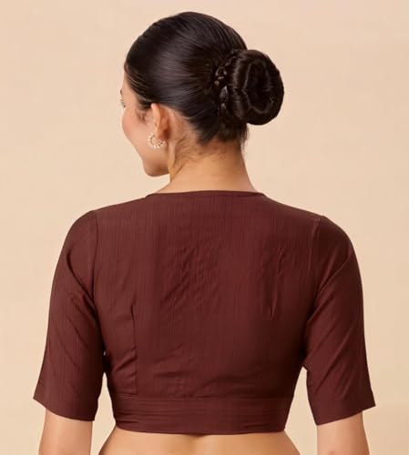 Image of Studio Shringaar Women Viscose Half Sleeve Smart V Neck Readymade Saree Blouse