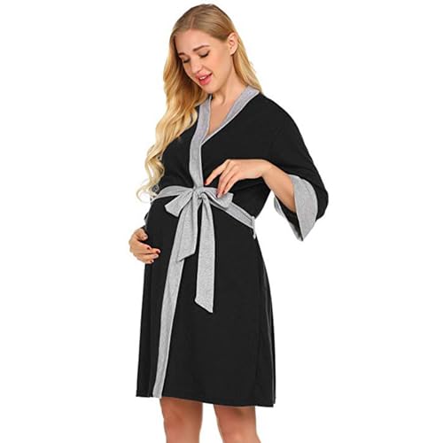 Generisch Vestido de maternidad 2025, vestido de maternidad, vestido de postparto, vestido de lactancia, pijama de lactancia, para cama semanal, albornoz, Negro , M