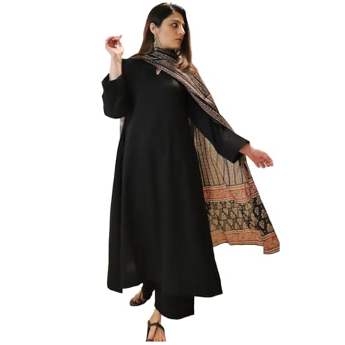 Image of GoSriKi Women's Rayon Viscose Anarkali Solid Kurta with Pant & Dupatta