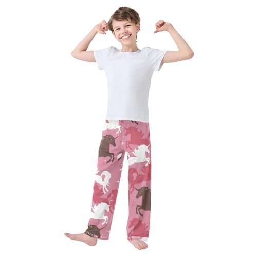 Pink Unicorn Boys Pants Boys Athletic Pants Long Pant for Boywith Pockets Wide-Leg Size 6-14Y3